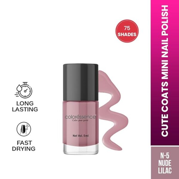 Coloressence Cute Coats Long Lasting Nail Paint | Chip Resistant | Quick Dry | One Swipe Application | Toxin Free|Nude Lilac-6ml