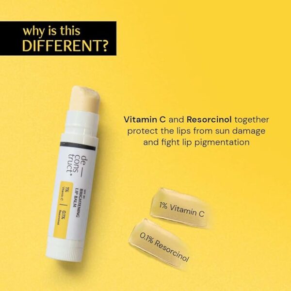 Deconstruct Brightening Lip Balm with SPF 30 | For Dark, Pigmented, Dry, Flaky Lips | Brightens Pigmented Lips | Vitamin C for Dark Lips | SPF 30 for Sun Damage and Discoloration | Lip Balm for Glossy Buttery Soft Pink Lips | For Women & Men - (4 gm)