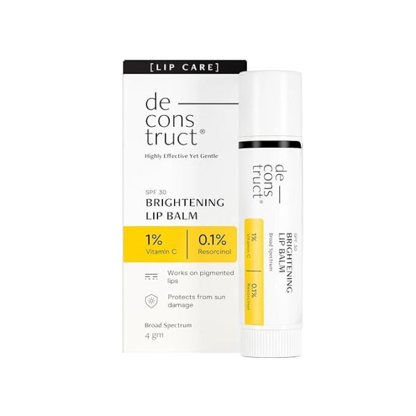 Deconstruct Brightening Lip Balm with SPF 30 | For Dark, Pigmented, Dry, Flaky Lips | Brightens Pigmented Lips | Vitamin C for Dark Lips | SPF 30 for Sun Damage and Discoloration | Lip Balm for Glossy Buttery Soft Pink Lips | For Women & Men - (4 gm)