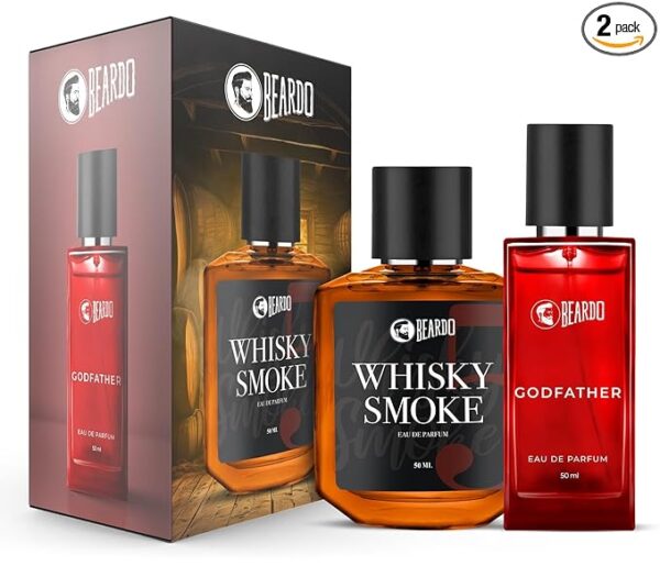 BEARDO Men Whisky Smoke & Godfather Liquid Perfume Combo (50 Ml X 2) | Spicy, Woody - Oudh Notes Of Whisky Smoke & Aromatic, Spicy Notes Of Godfather | Lasting Liquid Perfume | Ideal Gift | Rakhi Gift for Brother | Friendship Day Gift