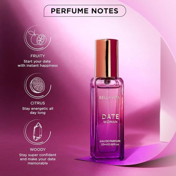 Bella Vita Luxury Date Woman Eau De Parfum Perfume with Pink Pepper, Jasmine & Vanilla|Premium, Long Lasting Floral & Fruity Fragrance for Women, 20ML