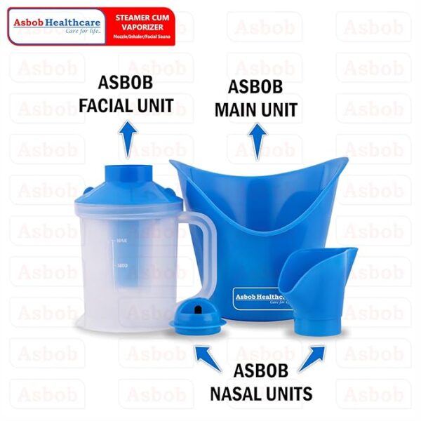 Asbob 3 in 1 steamer for cold and cough, vaporizer steamer for cough,cold and facial, steam inhaler & vapourisers for adult - Blue