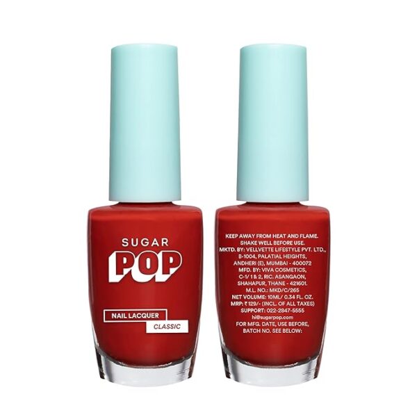 SUGAR POP Nail Lacquer 18 Red Rum (Bright Red) | Dries In 45 Seconds | Chip-Resistant | Glossy Finish | High Shine | Nail Polish For Women, 10 ml