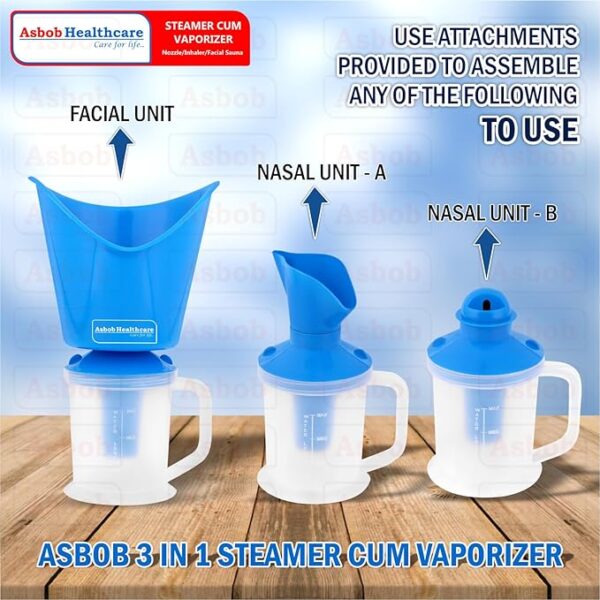 Asbob 3 in 1 steamer for cold and cough, vaporizer steamer for cough,cold and facial, steam inhaler & vapourisers for adult - Blue