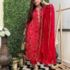GoSriKi Women's Rayon Blend Straight Bandhej Printed Kurta with Pant & Dupatta