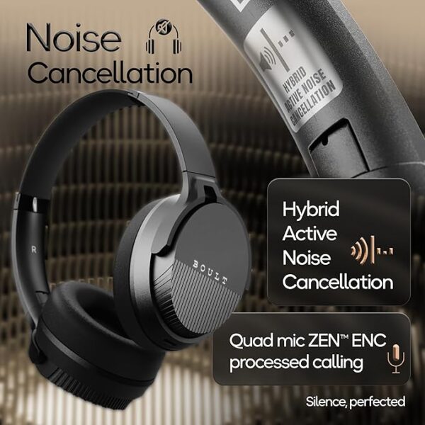 Boult Newly Launched Boost Headphones with 33db Hybrid ANC, 65H Playtime, 40mm Bass Drivers, Zen ENC Mic, Bluetooth v5.4, Type-C Fast Charging, Touch Controls, Over-Ear Wireless Headphones (Jet Black)
