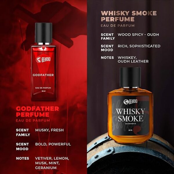 BEARDO Men Whisky Smoke & Godfather Liquid Perfume Combo (50 Ml X 2) | Spicy, Woody - Oudh Notes Of Whisky Smoke & Aromatic, Spicy Notes Of Godfather | Lasting Liquid Perfume | Ideal Gift | Rakhi Gift for Brother | Friendship Day Gift