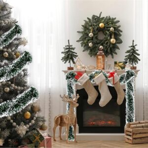 Wallzy Set of 10 Snow Christmas Garlands for Home Decoration, 6ft Each odourless and Reusable Green Christmas Garland, Tinsel Christmas Strings and Snow Garland for Christmas Tree, Door and Wall
