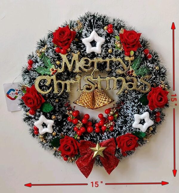 SAU RANG Designer Christmas Wreath/Wall Hanging/Decoration for Xmas Party/Christmas Decorations for Home (Black Pine Golden, 10)